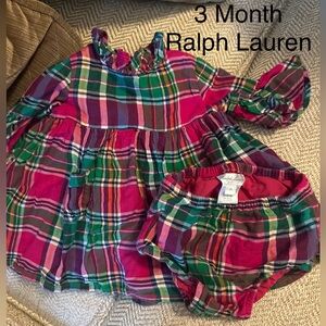 Ralph Lauren Colorful Plaid Baby Dress Set